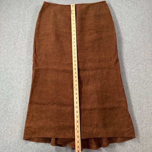Lafayette 148 Brown Linen Maxi Skirt Women's 14 Flare Back Ruffle Laganlook - Picture 3 of 8